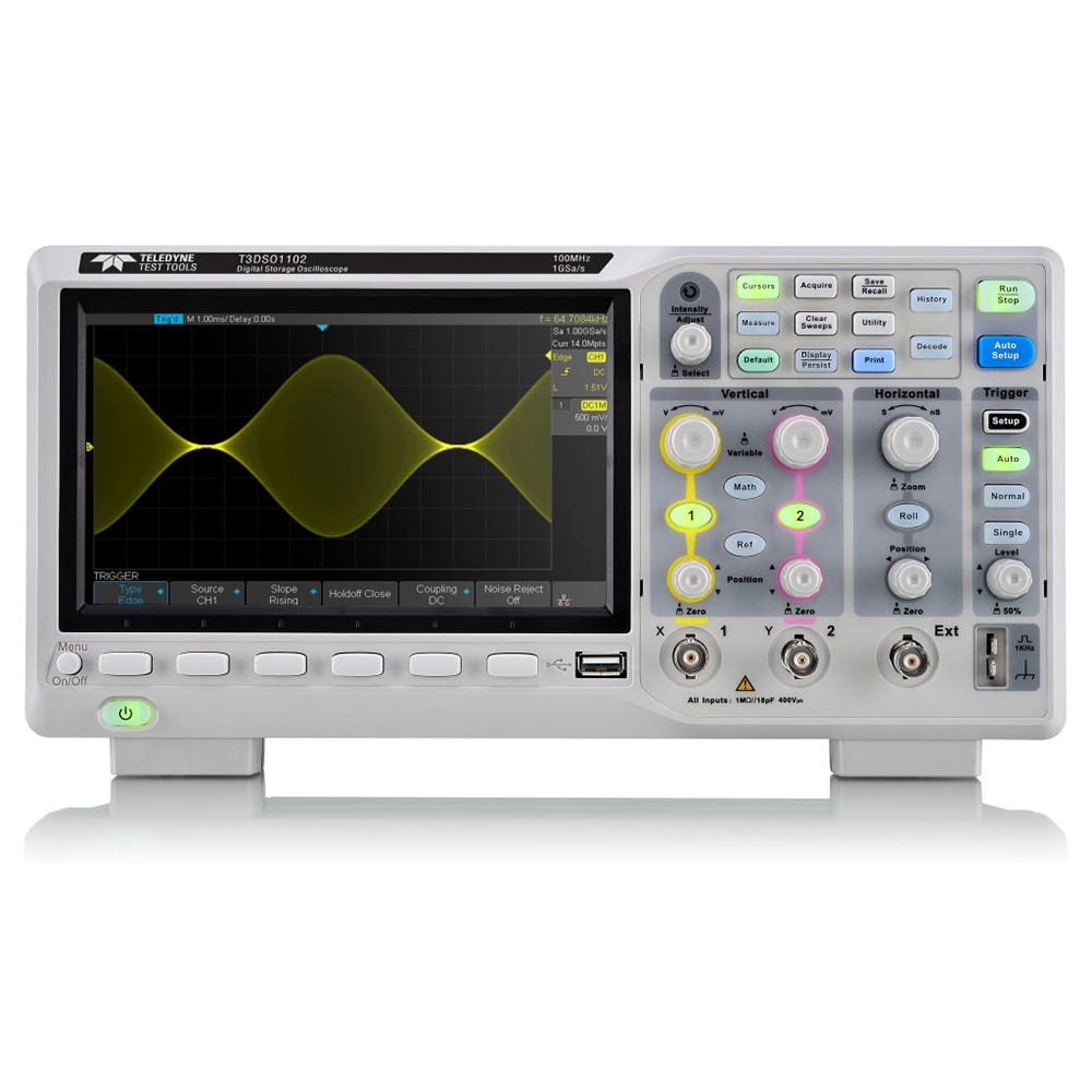 Lecroy T3DSO1102 100 MHz, 2-Channel, 500 MS/s, 1 GS/s Interleaved, 7 Mpts/Ch Digital Storage Oscilloscope with 7