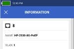 Switch port test shows port number, switch name and port VLAN along with advertised speed and duplex settings. Scrolling down shows Power over Ethernet results