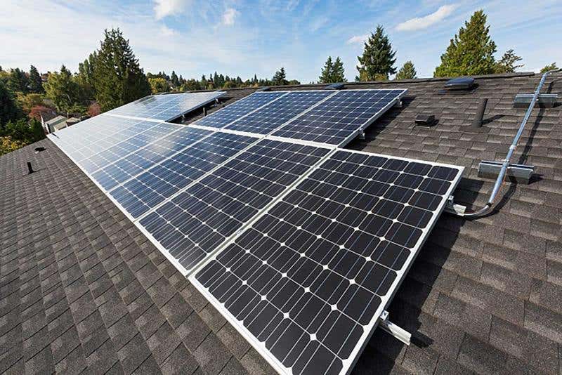 Solar panels installed on the roof of a  building